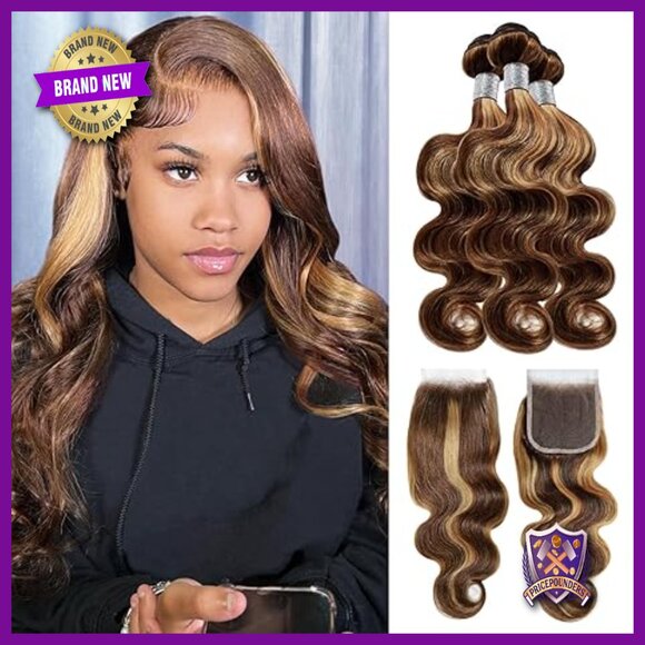 Human Hair Weave Bundles with Lace Closure 18-22 Inch Body Wave